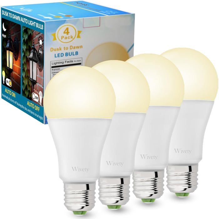 Ampoule LED E27 Avec Capteur Crépusculaire Blanc Chaud 2700K 10W(Équivalent 70W)900 Lumens Non-Dimmable On/Off Automatique Ampoule