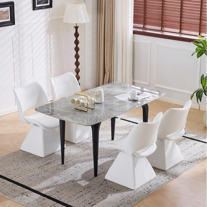 Fauteuil pivotant blanc en similicuir assise ergonomique pour bureau salle à manger ou séjour contemporain