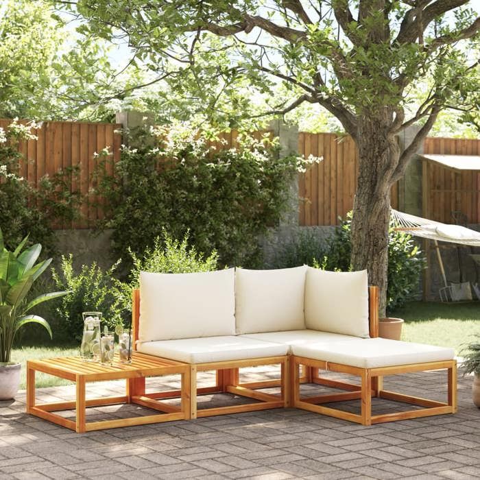 VIDAXL Ensemble de canapés de jardin 4 pièces - Sofa set - avec coussins - en bois dacacia et rotin 65x65x65 cm M10954