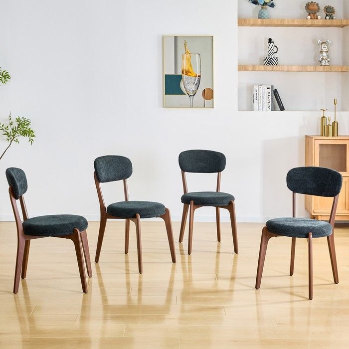 CollaHausse Lot de 4 Chaises de Salle à Manger Lin Rembourré Style Médiéval Moderne Noir