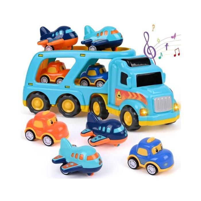 Camion de transport 5 en 1 pour enfants - Camion à deux étages - Avec effets sonores et lumineux - Convient aux enfants de 3 à 5 ans