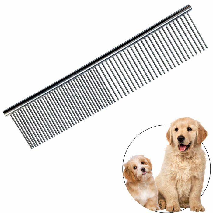 Peigne de Toilettage en Acier Inoxydable Démêlage Double Dents Pour Chiens et Chats à Poils Longs ou Courts