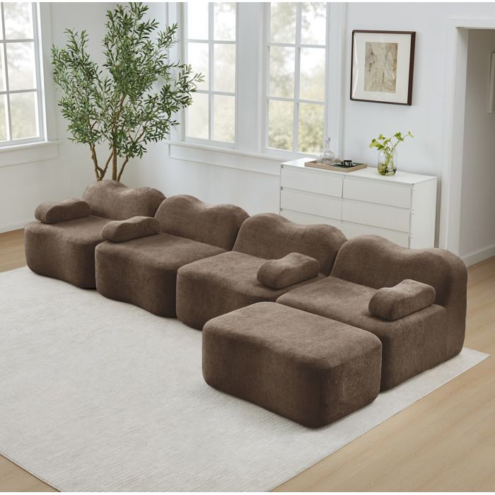 Modenuit canapé d’angle modulable 4 places en L avec ottomane mousse 32D velours marron