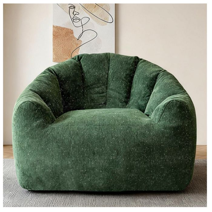 Fauteuil poire 1 place - avec silhouette arrondie ergonomique et accoudoirs - en flanelle verte - 99 × 86 3 × 64 7 cm