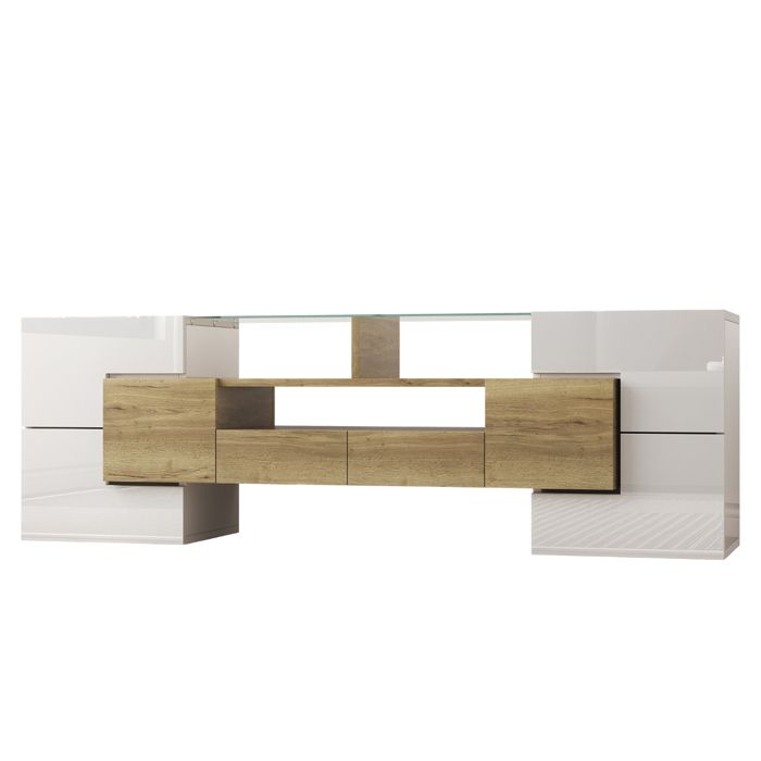 Meuble TV élégant avec éclairage LED design moderne élégant plateau en verre 145 x 30 x 51 cm Meuble TV élégant avec éclairage LED design moderne élégant plateau en verre 145 x 30 x 51 cm