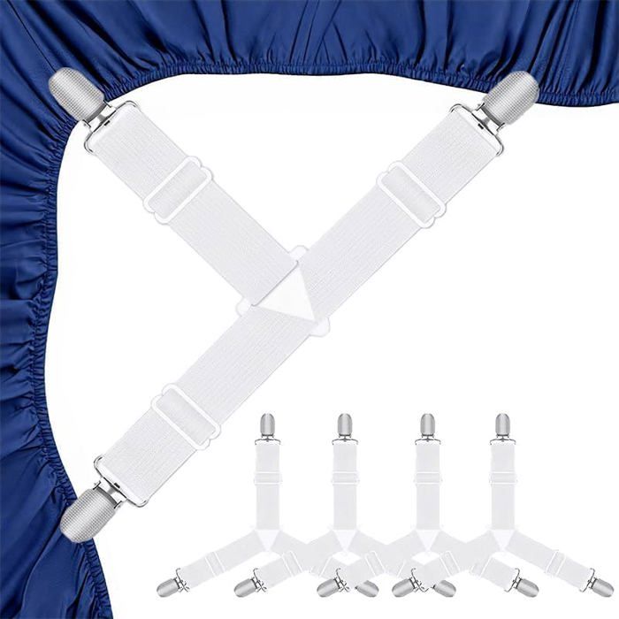 Fixation Drap Housse - 4 Pièces - Plastique Et Métal - Clips Ajustables - Pour Matelas Et Canapé - B DISTRIBUTEUR SACS DE DEJECTION