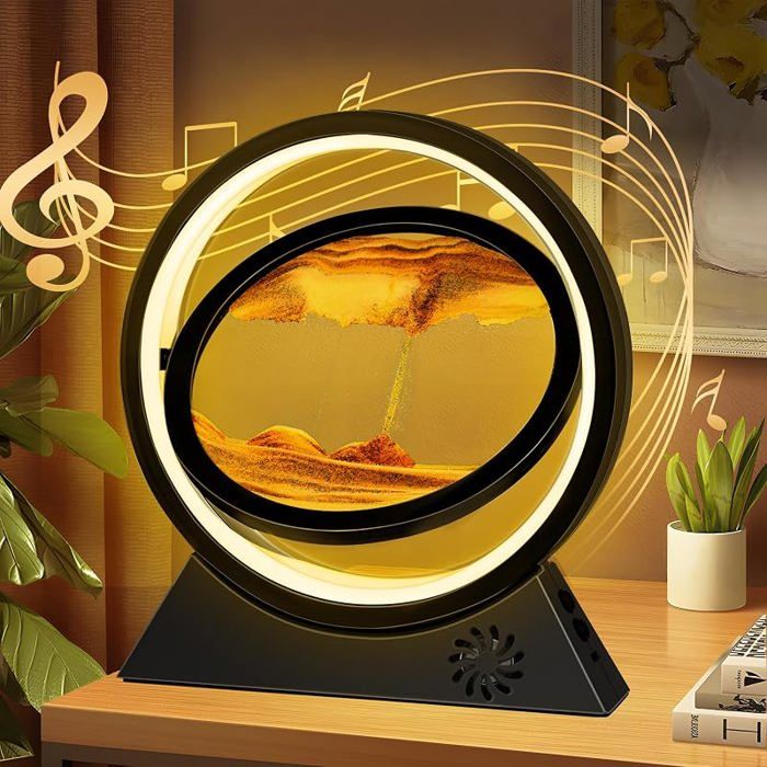 Cadre Sable Mouvant 3D Sablier Decoratif avec Veilleuse LED Peinture de Sable Qui Coule avec Noir orange noir LAMPE DECORATIVE
