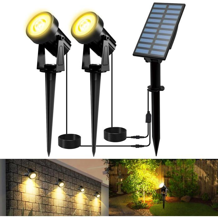 Spot Solaire Exterieur Lumiere Solaire Exterieur Jardin Avec 2 Modes D’Éclairage Auto On/Off Etanche Ip65 Blanc Chaud Pour Jar