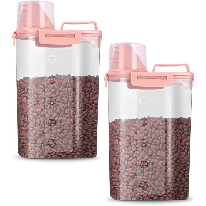 Conteneur croquettes chien 2 pièces 3 L - Boîte rangement hermétique avec distributeur bec verseur 17×11×30 cm
