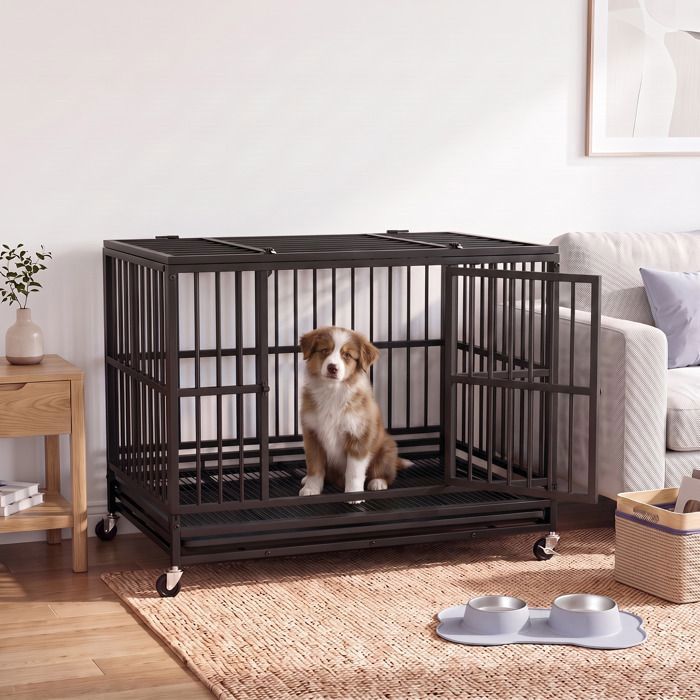Cage pour Chien Pliable en Acier avec Roulettes et 2 Portes 93 5 x 59 x 71 cm Noir Cage pour Chien Pliable en Acier avec Roulettes et 2 Portes 93 5 x 59 x 71 cm Noir