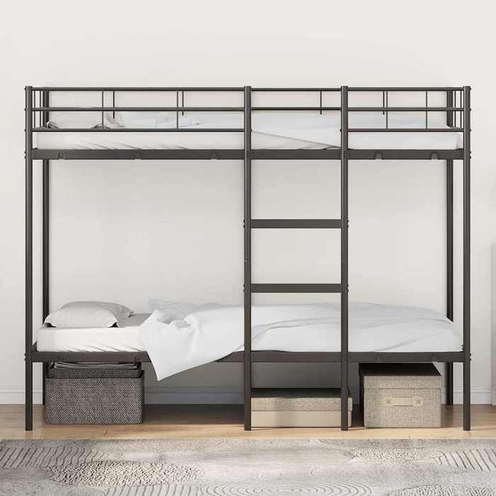 Lit superposé - vidaXL - 90x190 cm - noir - acier - Sans matelas - 2 places - Échelle incluse 53178