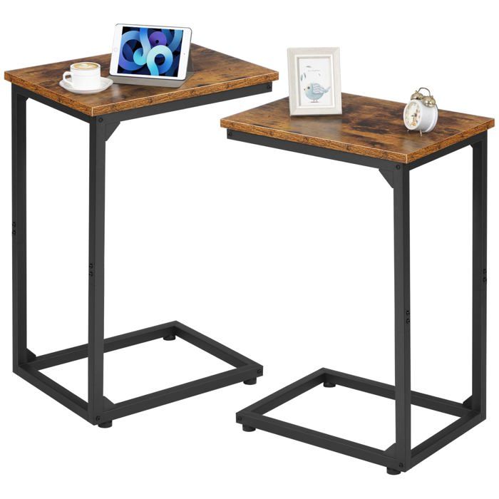 Lot de 2 Tables d’Appoint Bout de Canapé en Fme de C Marron Marron Marron TABLE DAPPOINT