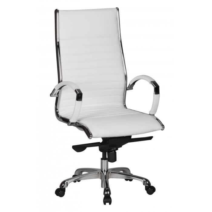 chaise de bureau amstyle salzbourg 1 en cuir véritable blanc - avec accoudoirs - réglable en hauteur - 120 kg