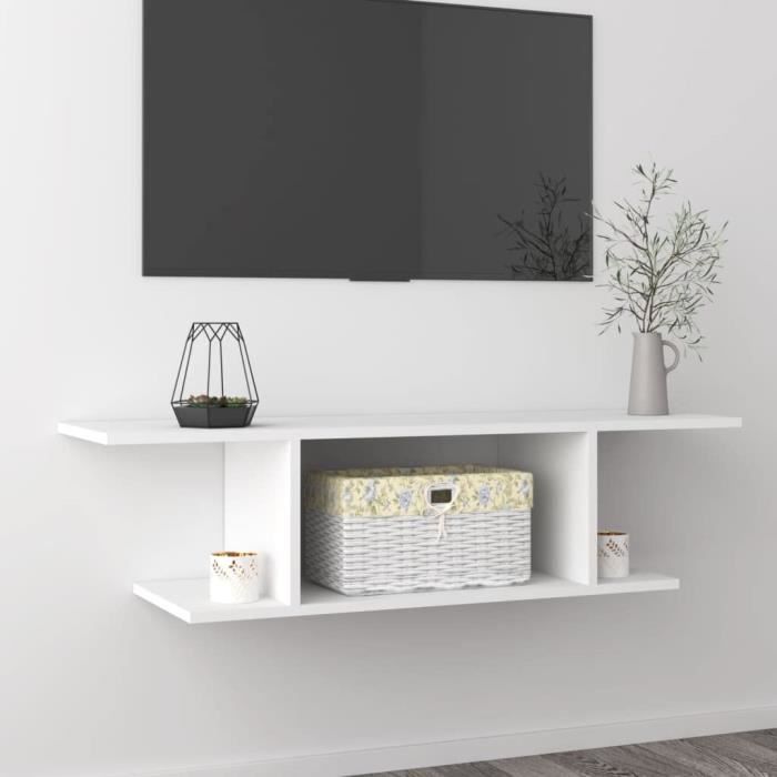 Meuble TV Suspendu Meuble TV Mural Design Étagère Murale pour Télévision Meuble TV Mural Blanc 103x30x265 cm[1240]
