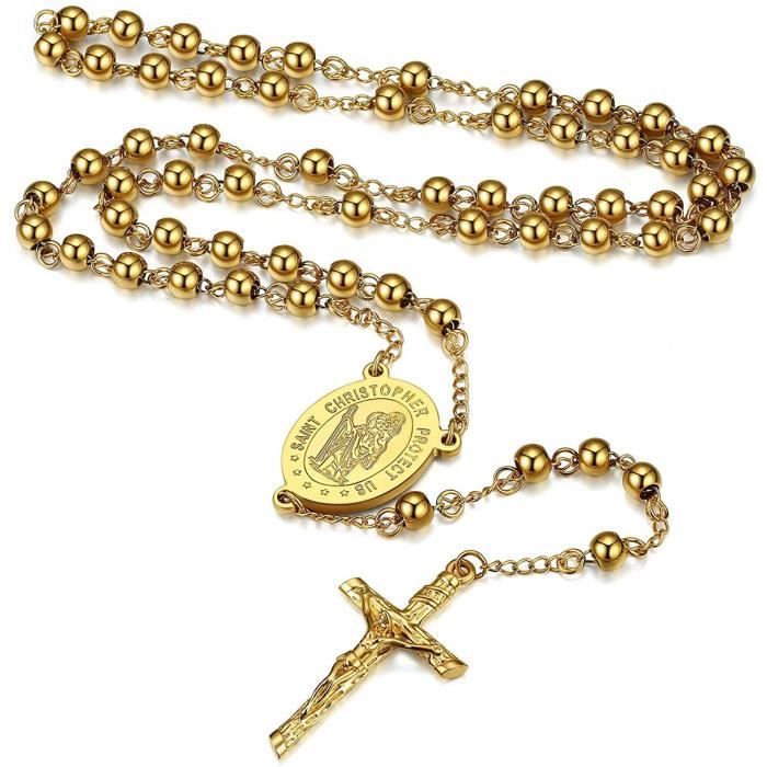 Chapelet Catholique FemmeHomme,Collier Rosaire Chapelet Or avec Perles