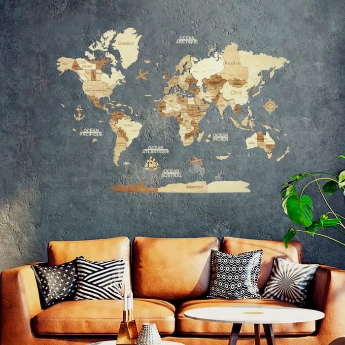 Décoration Murale  Carte du monde en bois 3D Ambrée M (100*70 cm)  Creatifwood - Cdiscount Maison