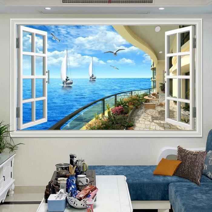 3D Autocollants Muraux pour Salon 60x90cm, 3D Stickers muraux de plage, Sticker  Mural de Paysage Marin, Autocollant Mural [224] - Cdiscount Maison