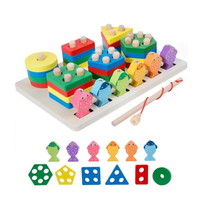 Jouet Montessori QHFlashbuy à Empiler Et Tri - 20 Pièces Bois Pour Enfants 1-3 Ans