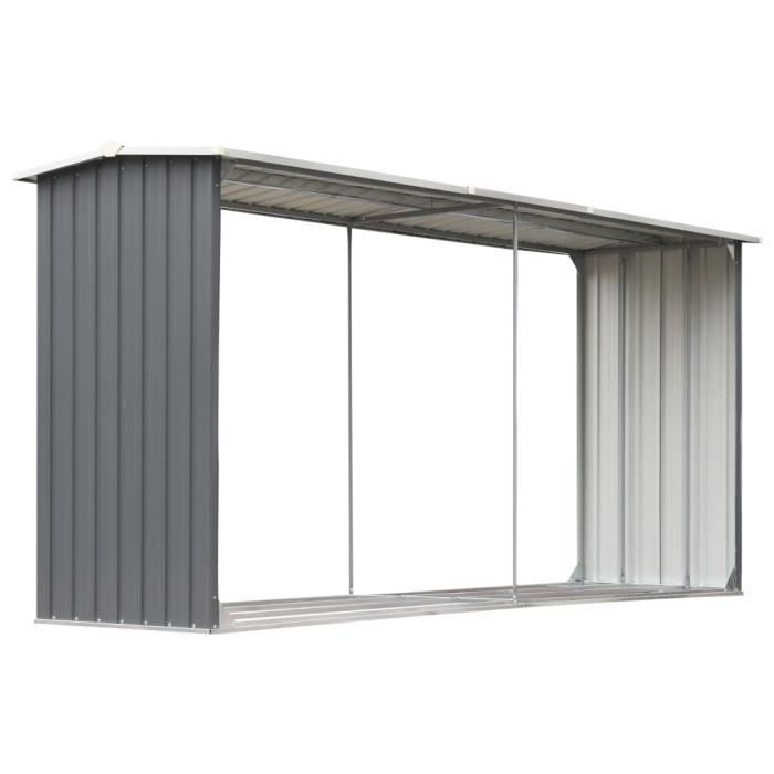 Abri de stockage de bois en acier galvanisé 330x92x153 cm Gris