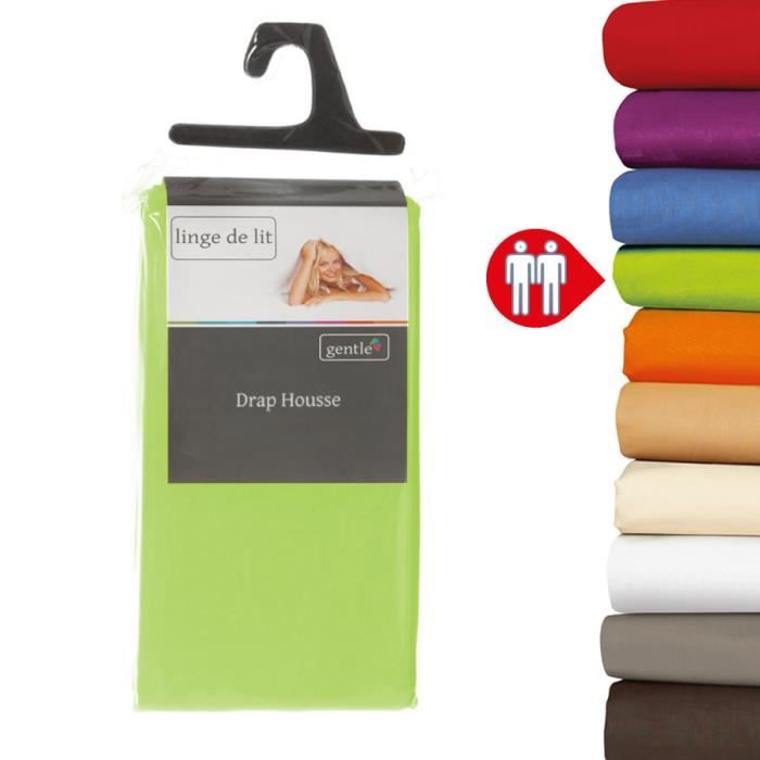 Drap housse - 100% Coton - 140x190 cm - Vert - 57 fils - Lavable en machine