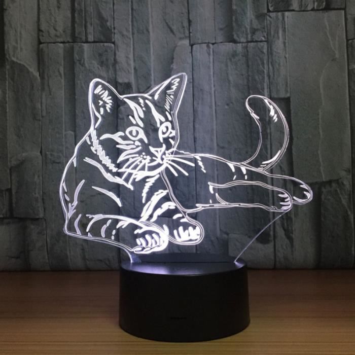 Charmant chat lampe magique 3D Illusion 7 couleurs tactile commutateur USB Insérer LED lumière No? L cadeau LAMPE A POSER