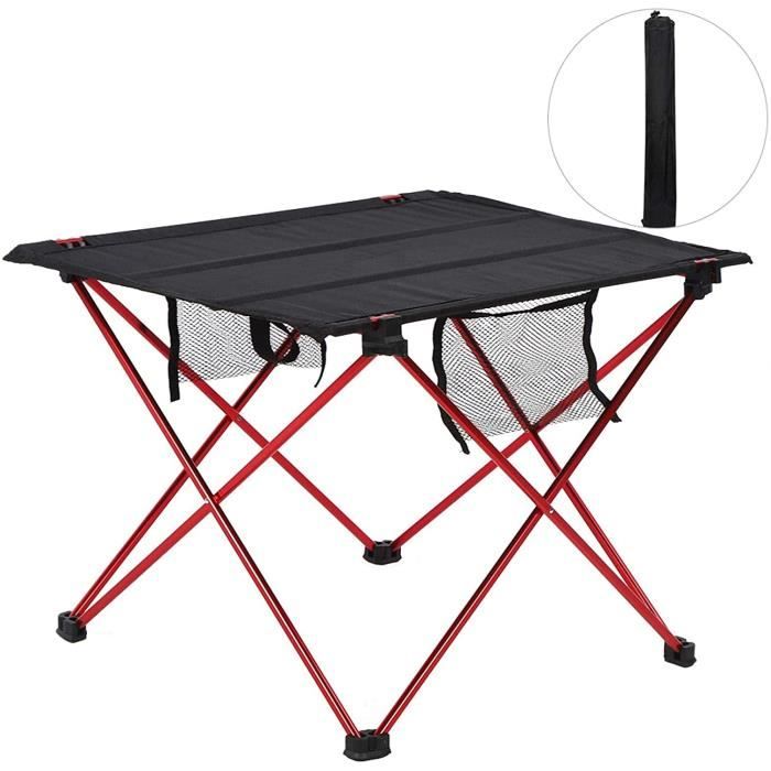 Table Pliante De Camping EFAN – 120x60 Cm – Hauteur Réglable 55/62/70 Cm – En Aluminium Et MDF – Parfaite Pour Pique-nique, Jardin, Barbecue