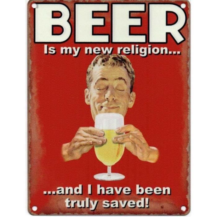 Plaque publicitaire Beer My New Religion Rouge Métal 40x30 cm