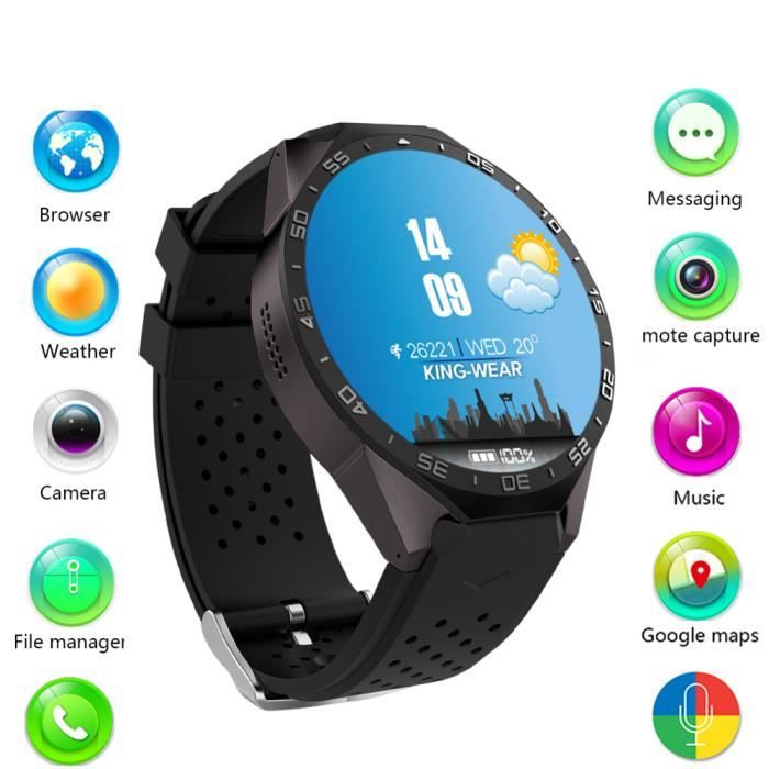 Kw88 android 5.1 OS montre intelligente 1.39 inch Smartphones Noir Cdiscount Telephonie