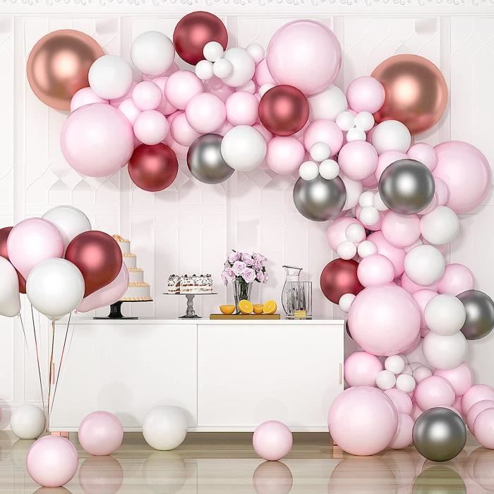 Vainechay Decoration Bapteme Fille Arche Ballons Anniversaire Rose Gold Guirlande Ballon Confettis Rose Blanc Deco Fete Bapteme A39 Cdiscount Maison