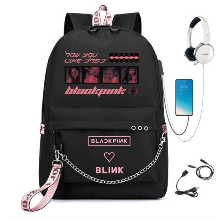 Nouveau Blackpink Rosé Kim Ji Soo LISA USB Sac À Dos Unisexe Noir C