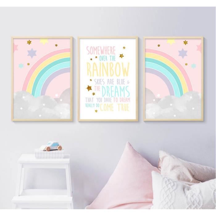 JEYORZY Lot De 3 Posters,Affiche Chambre Enfant Deco, Tableau Fille Decoration,Arc-en-Ciel Nuage Soleil Affiche Sans Cadre,Idéal Pour Décorer Les Chambres De Garçons Et De Filles-30 X 21cm