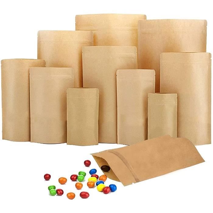 50 Pièces Sachet Kraft Alientaire, 9 X 14c Pochette Kraft, Eballage