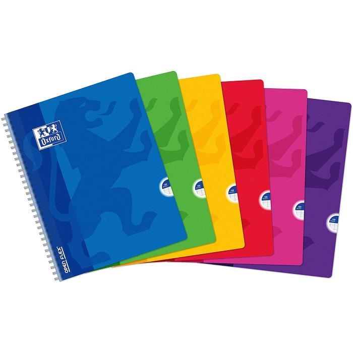 Feuille Simple Grand Carreaux A4 Lot De 4 Cahiers Oxford Color Life 24x32cm - Grands Carreaux Seyès 96 Pages - Couleurs Assorties Papier 90g Anti-transparence - 4