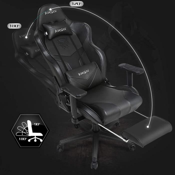 Chaise Gaming, Ergonomique Fauteuil Gamer 160kg, Chaise Gamer avec Repose Pied, Fauteuil Gaming