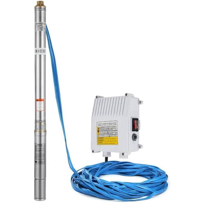 Pompe à Eau Solaire Submersible 370W 24V – Hauteur 65m – Débit 1,8m³/h – Inox