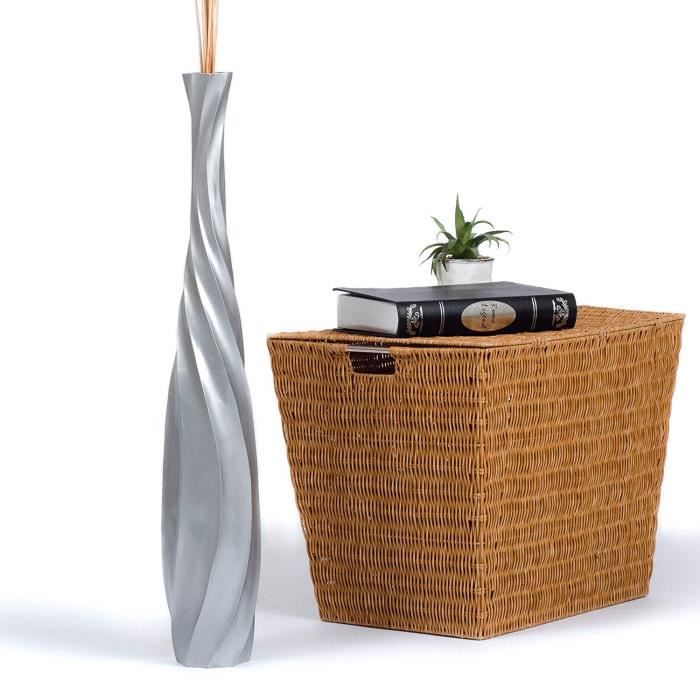 Leewadee Grand Vase A Poser Au Sol pour Branches D/écoratives Design Vase Haut 75 cm Bois de Mangue Noir