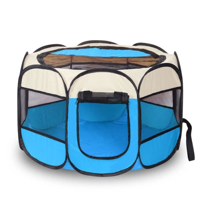 Comparer les prix de Enclos chenil bleu-beige (114*114*58)- 8 Panneaux Pliable Intérieur Extérieur Enclos, Tente pour Animaux Domestiques Chiens Chats