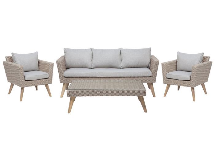 Salon De Jardin En Rotin Marron Et Gris Vittoria Xl Achat
