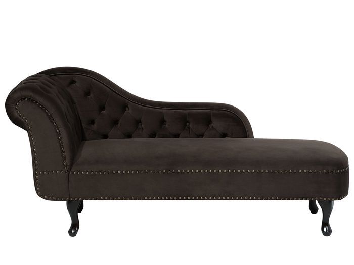chaise longue en velours marron style chesterfield nimes - beliani - côté gauche - vintage - 61cm profondeur