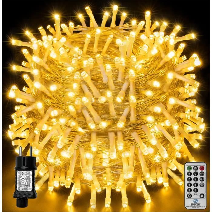 Guirlande lumineuse LED Noël 100m 1000LED IP44 étanche avec télécommande 8 modes décoration de fête pour Noël mariage Blanc Chaud
