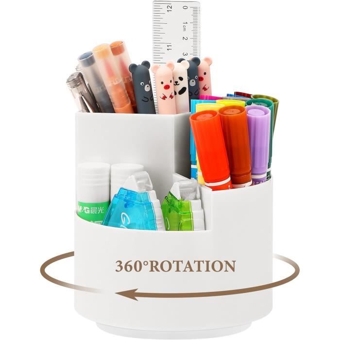 Pot à Crayons Rotatif 360° - Organisateur Bureau Avec 5 Compartiments - Rose