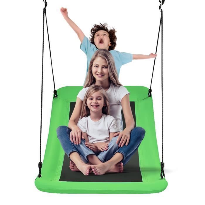 Balançoire Nid dOiseau Extérieur Rectangulaire 80x150cm COSTWAY-Tissu Oxford-Corde Réglables-3 Modes de Fixation-150KG Vert