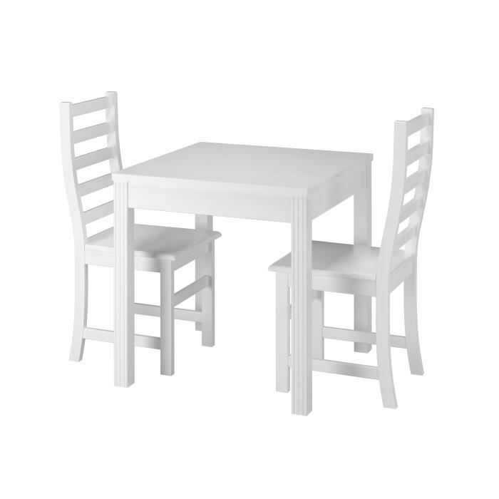ensemble table à manger et 2 chaises - erst-holz - 90.70-50cw-set21 - style scandinave - moderne - blanc - carré