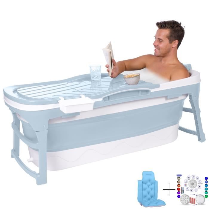 Baignoire Pliable Portable, Sur Pied, Pour Bain Chaud Ou Froid, 130x59x16cm, Bleue, Neuve