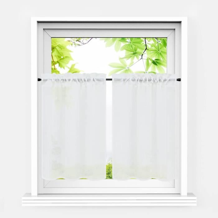 Lot De 2 Rideaux Brise-bise En Lin Blanc 65x60cm - Semi-transparents, Passants Cachés | Pour Porte De Balcon, Cuisine, Déco
