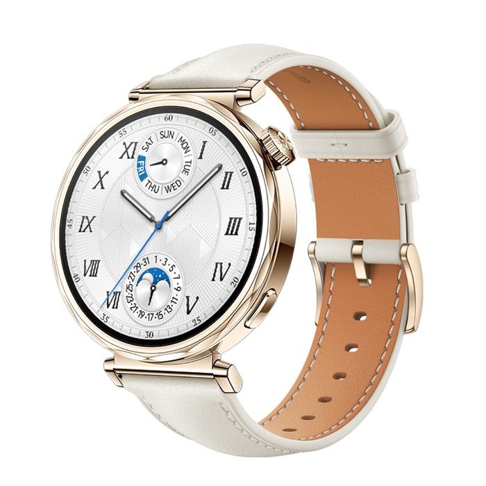 INF Bracelet de montre en cuir véritable pour Huawei Watch GT5 - 18 mm Blanc + Or