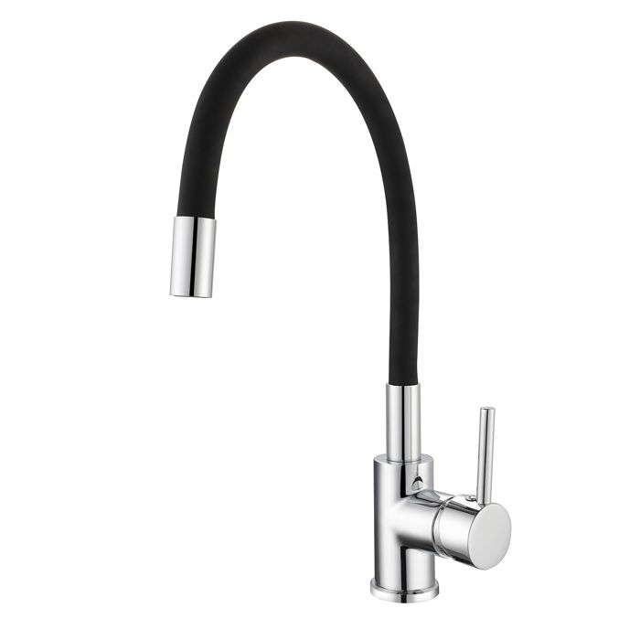 Robinet de Lavabo Mitigeur K2O Flex 22x96x366 cm Chrome avec Flexible de 35 cm Bec Flexible Noir et Aérateur