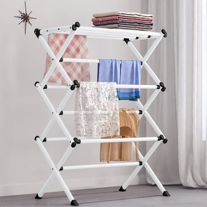 Etendoir À Linge, Etendage À Linge Pliable, Séchoir À Linge Sur 3 Étagères À 4 Roues, Séchoir À