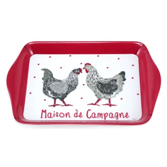 Taille moyenne Plateau de service en mélamine avec motif coccinelle et poule