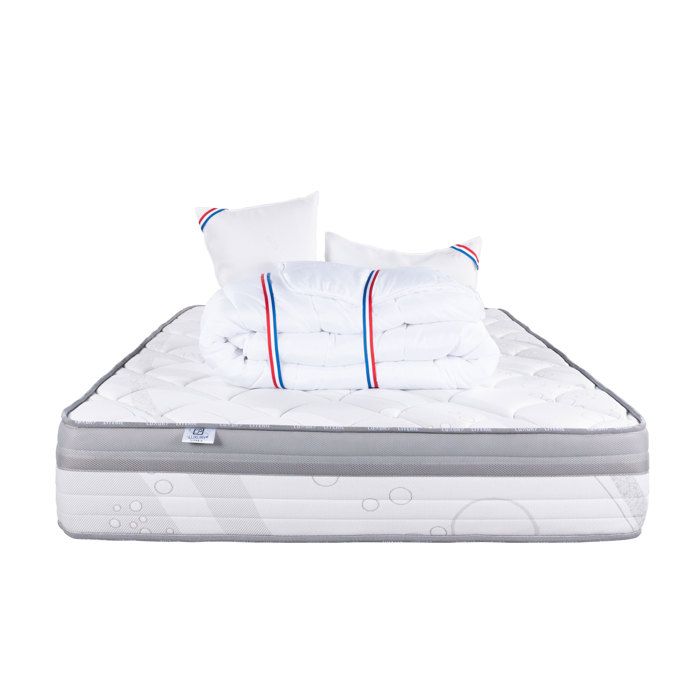 Matelas 140x190 cm ViscoPlus 26 cm mémoire de forme ferme face été/hiver + 2 oreillers + couette